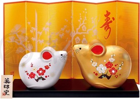 Японский подарочный сувенир золотая и серебряная мыши на удачу